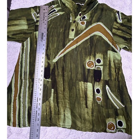 Lynz Women's Popover Geo Print Tunic Top Large Green Long Sleeve Lightweight - Picture 6 of 9